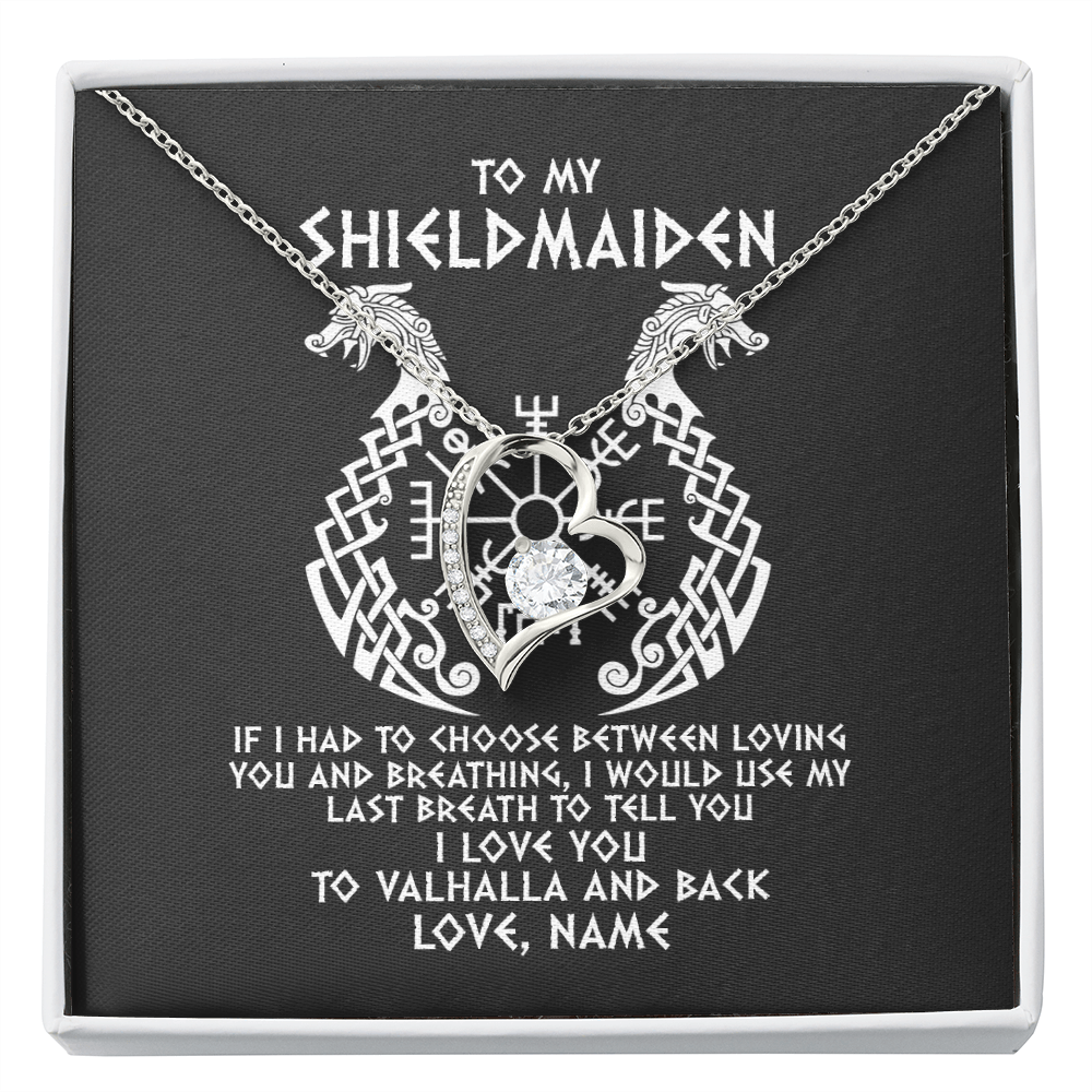 Forever Love Necklace | Personalized To My Shieldmaiden Necklace From Viking I Love You For Wife From Husband Girlfriend From Boyfriend Birthday Valentines Day Customized Message Card | siriusteestore