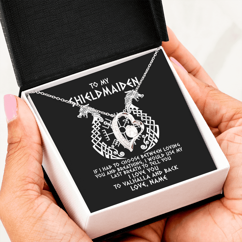 Forever Love Necklace | Personalized To My Shieldmaiden Necklace From Viking I Love You For Wife From Husband Girlfriend From Boyfriend Birthday Valentines Day Customized Message Card | siriusteestore