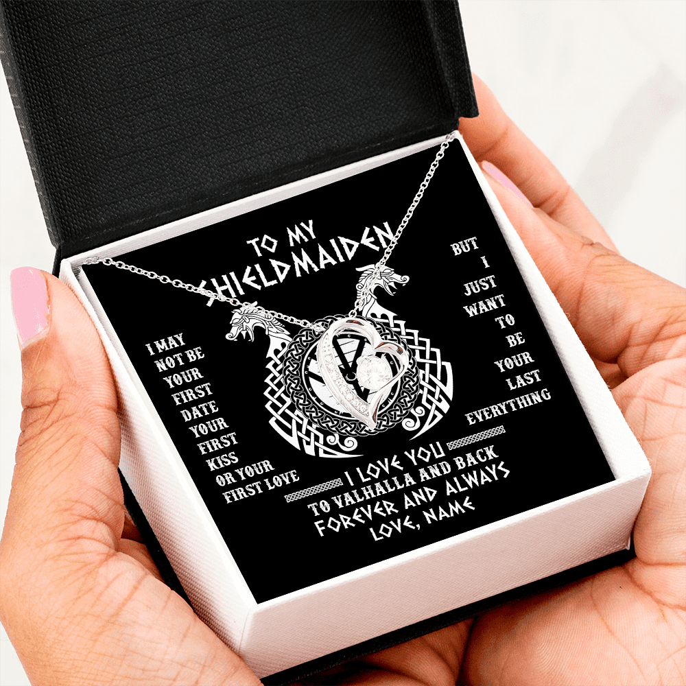 Forever Love Necklace | Personalized To My Shieldmaiden Necklace I Love You to Valhalla and Back Viking Jewelry For Women Birthday Wife Girlfriend Anniversary Customized Message Card | siriusteestore