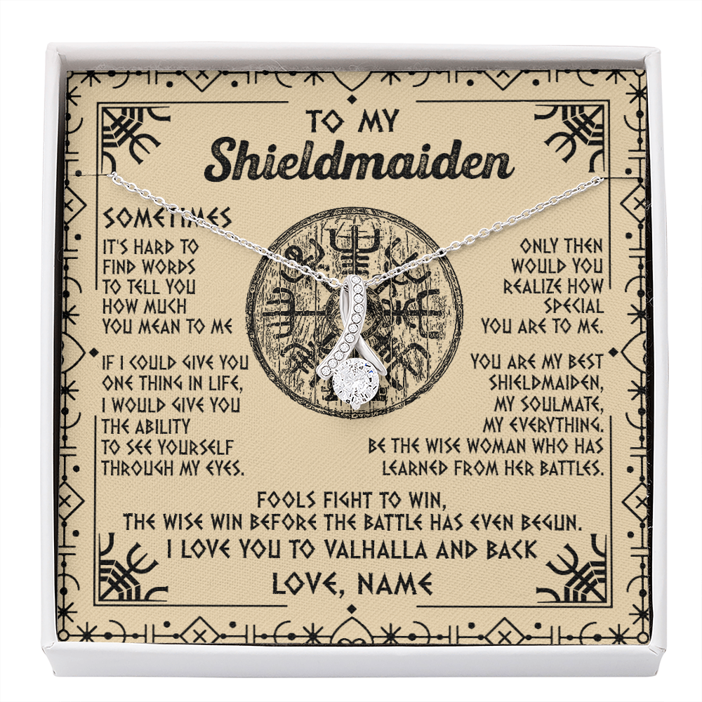 Alluring Beauty Necklace | Personalized To My Shieldmaiden Necklace Viking Vintage I Love You to Valhalla Jewelry Fiancee Wife Girlfriend Birthday Anniversary Customized Message Card | siriusteestore