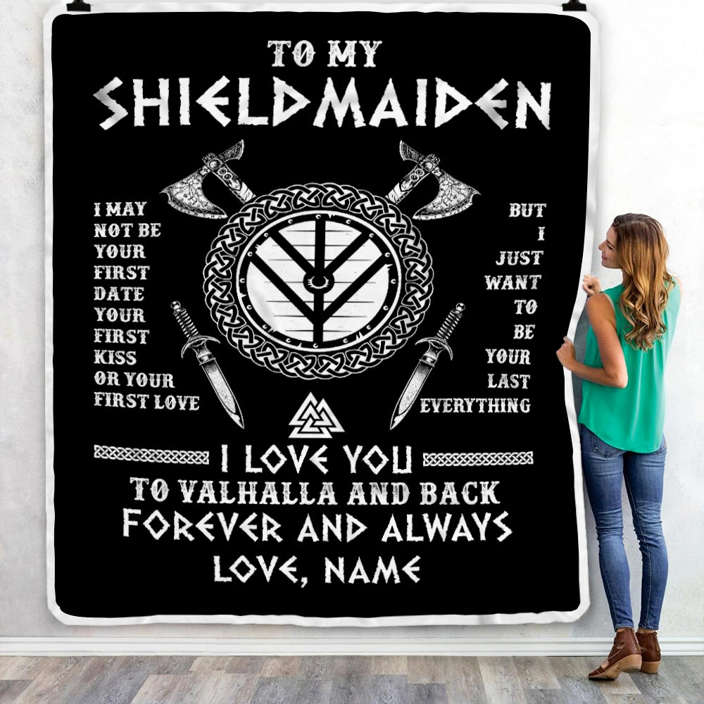 Personalized To My Shieldmaiden Viking Blanket I Love You To Valhalla And Back Wife Girlfriend Women Birthday Anniversary Customized Fleece Throw Blanket | siriusteestore