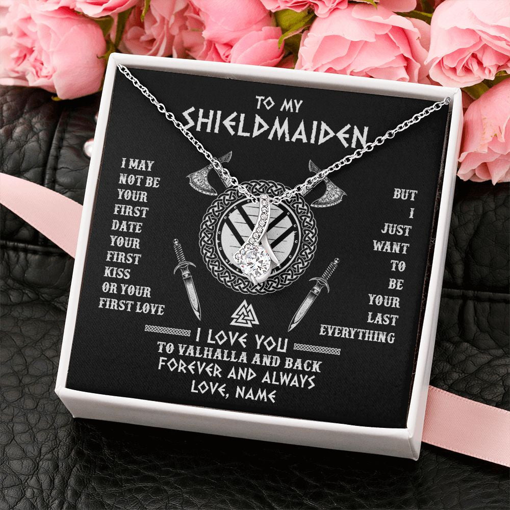 Alluring Beauty Necklace | Personalized To My Shieldmaiden Viking Necklace I Love You To Valhalla And Back Wife Girlfriend Women Birthday Anniversary Customized Gift Box Message Card | siriusteestore