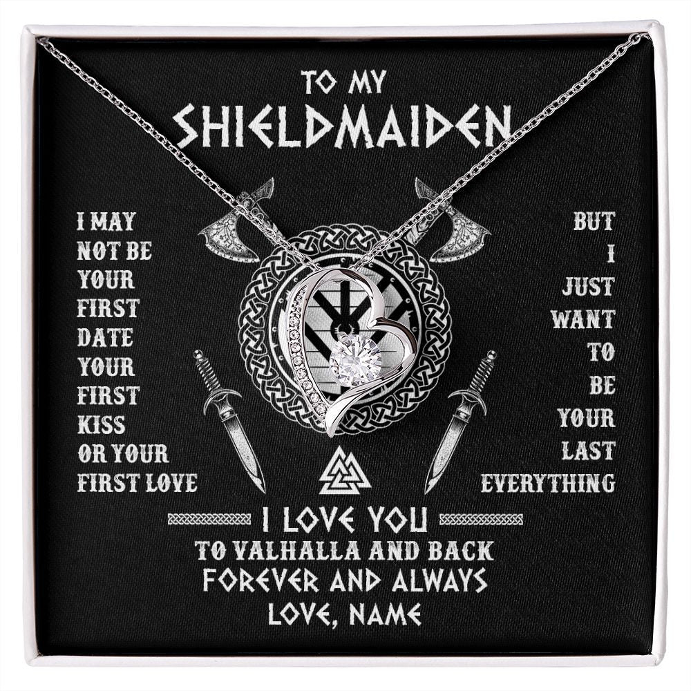 Forever Love Necklace | Personalized To My Shieldmaiden Viking Necklace I Love You To Valhalla And Back Wife Girlfriend Women Birthday Anniversary Customized Gift Box Message Card | siriusteestore