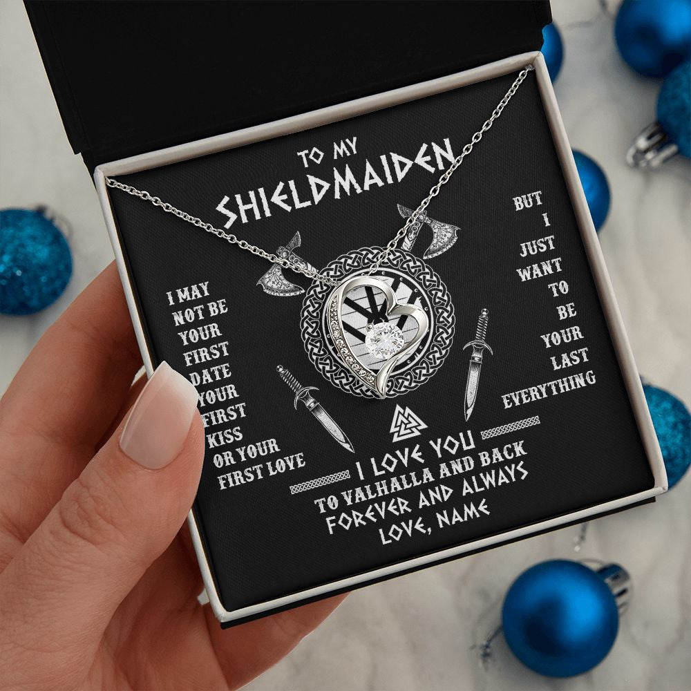 Forever Love Necklace | Personalized To My Shieldmaiden Viking Necklace I Love You To Valhalla And Back Wife Girlfriend Women Birthday Anniversary Customized Gift Box Message Card | siriusteestore
