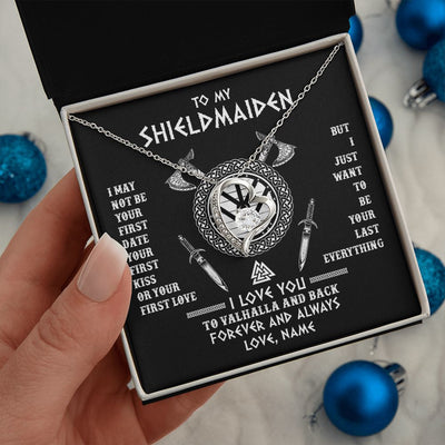 Forever Love Necklace | Personalized To My Shieldmaiden Viking Necklace I Love You To Valhalla And Back Wife Girlfriend Women Birthday Anniversary Customized Gift Box Message Card | siriusteestore