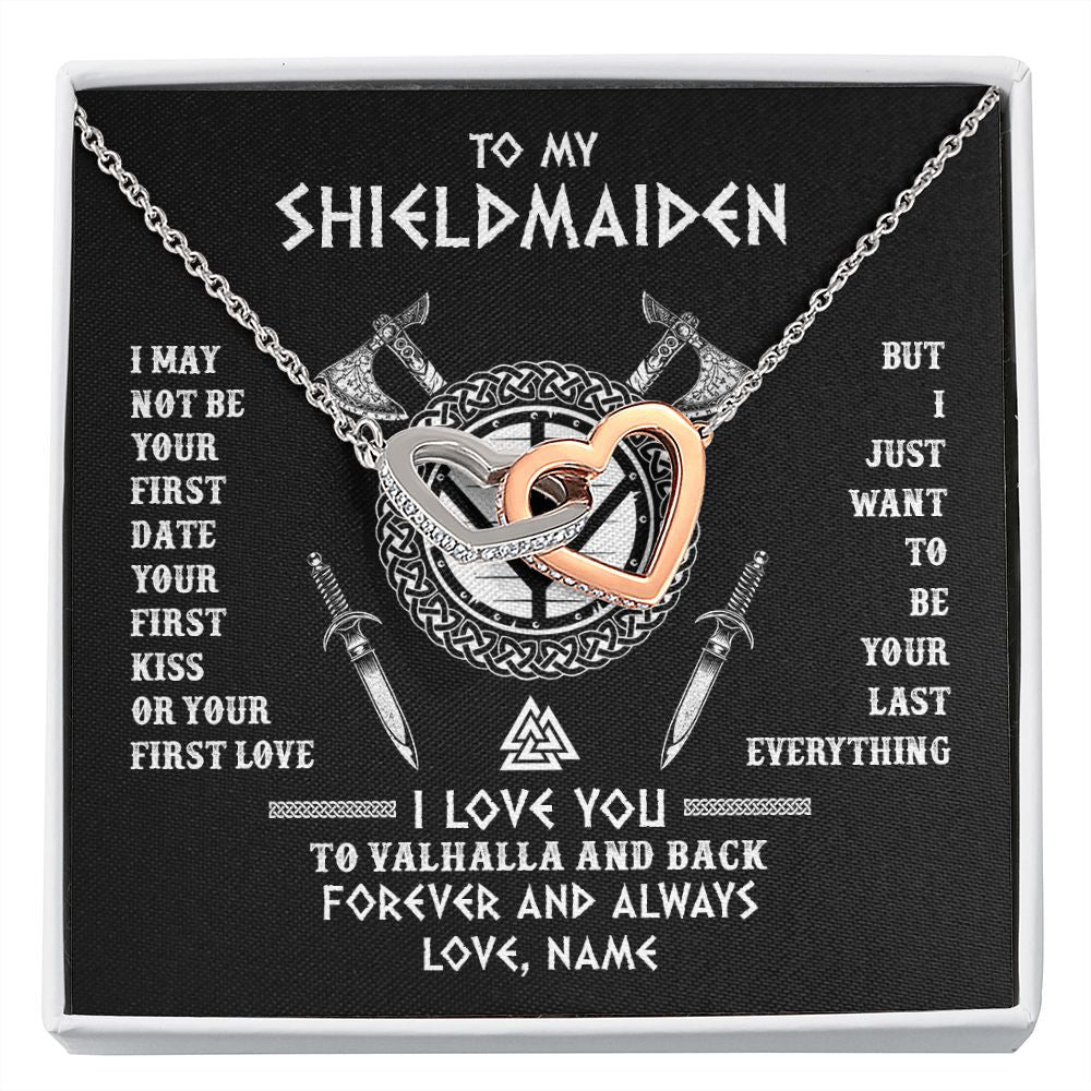 Interlocking Hearts Necklace | Personalized To My Shieldmaiden Viking Necklace I Love You To Valhalla And Back Wife Girlfriend Women Birthday Anniversary Customized Gift Box Message Card | siriusteestore