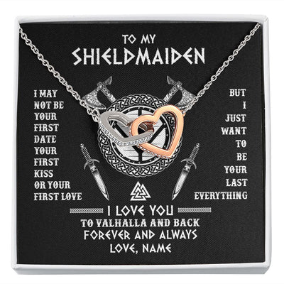 Interlocking Hearts Necklace | Personalized To My Shieldmaiden Viking Necklace I Love You To Valhalla And Back Wife Girlfriend Women Birthday Anniversary Customized Gift Box Message Card | siriusteestore