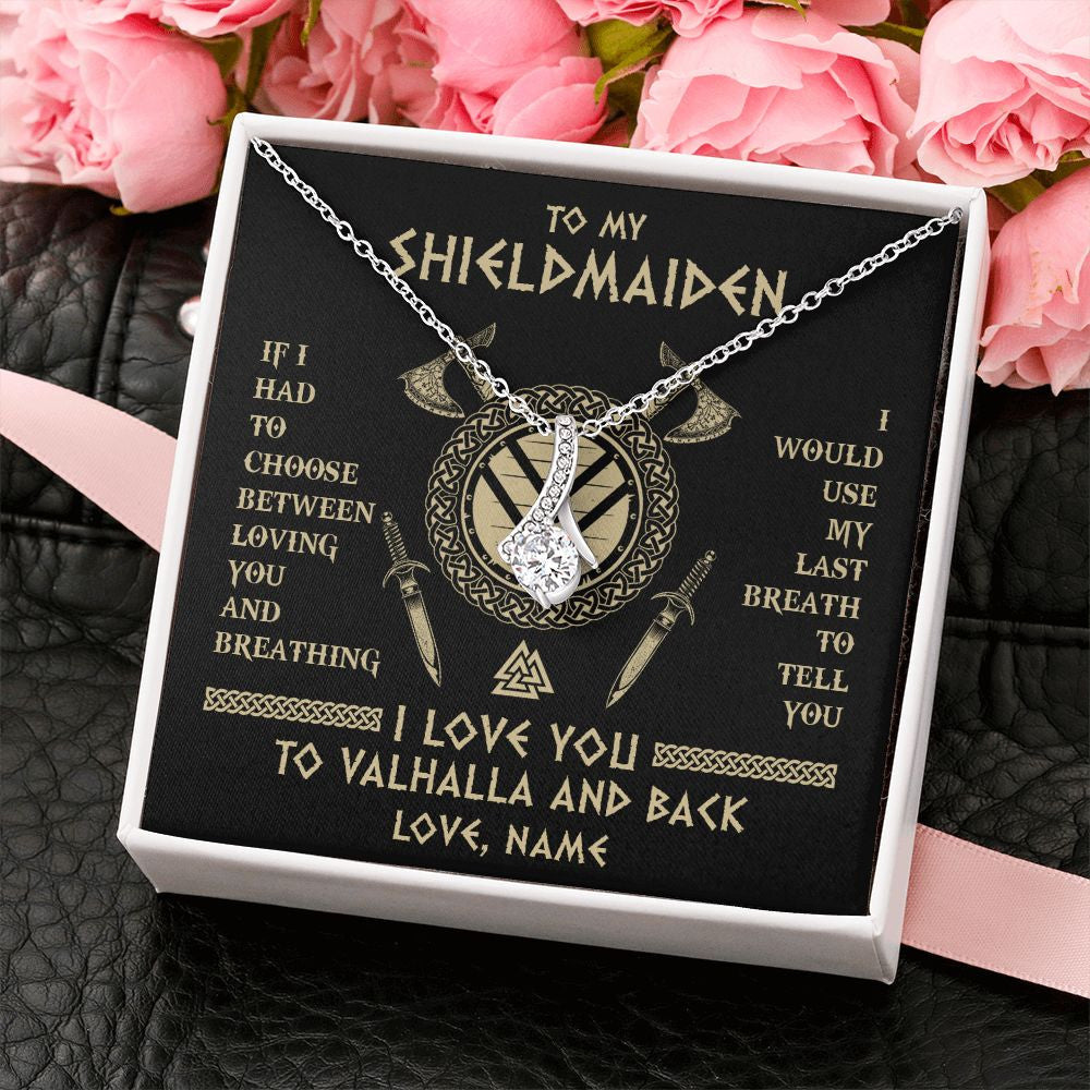 Alluring Beauty Necklace | Personalized To My Shieldmaiden Viking Necklace Wife From Husband I Love You To Valhalla Soulmate Girlfriend Birthday Anniversary Customized Gift Box Message Card | siriusteestore