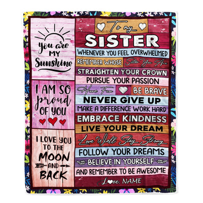 Personalized To My Sister Blanket From Brother Never Believe In Yourself Awesome Pink Wood Sister Birthday Graduation Christmas Customized Fleece Blanket | siriusteestore