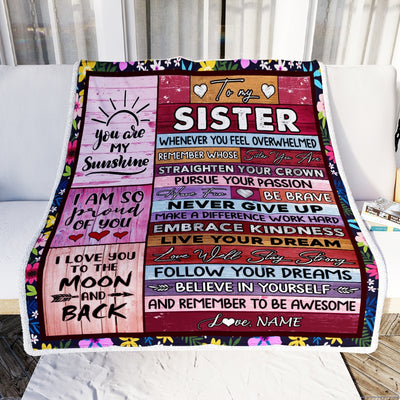 Personalized To My Sister Blanket From Brother Never Believe In Yourself Awesome Pink Wood Sister Birthday Graduation Christmas Customized Fleece Blanket | siriusteestore
