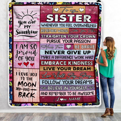 Personalized To My Sister Blanket From Brother Never Believe In Yourself Awesome Pink Wood Sister Birthday Graduation Christmas Customized Fleece Blanket | siriusteestore