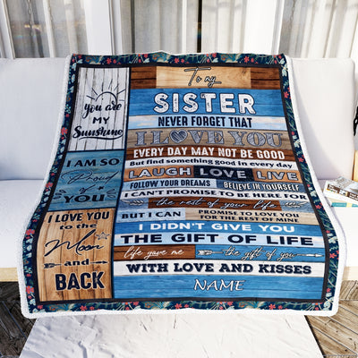 Personalized To My Sister Blanket From Brother Sister I Love You Wood Sister Birthday Christmas Thanksgiving Graduation Customized Fleece Blanket | siriusteestore