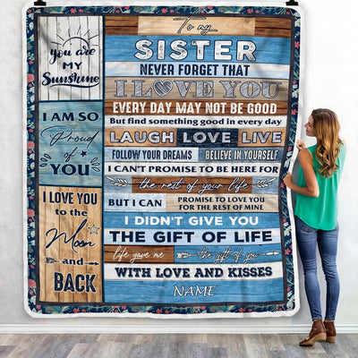 Personalized To My Sister Blanket From Brother Sister I Love You Wood Sister Birthday Christmas Thanksgiving Graduation Customized Fleece Blanket | siriusteestore