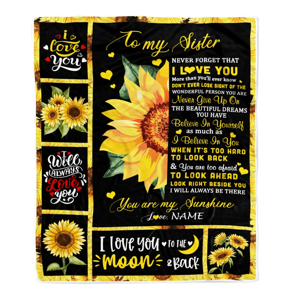 Personalized To My Sister Blanket From Brother Sister Never Forget I Love You Sunflower Sister Birthday Graduation Christmas Customized Fleece Throw Blanket | siriusteestore