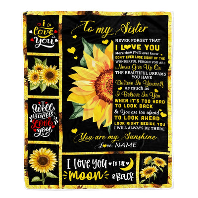Personalized To My Sister Blanket From Brother Sister Never Forget I Love You Sunflower Sister Birthday Graduation Christmas Customized Fleece Throw Blanket | siriusteestore