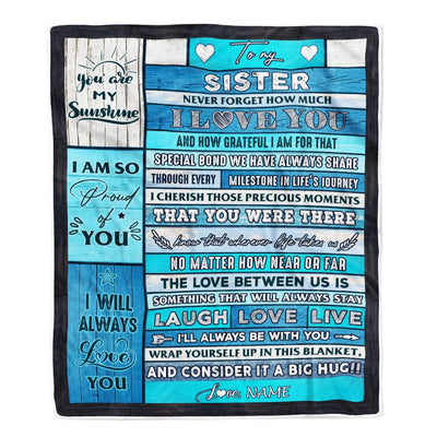 Personalized To My Sister Blanket From Brother Sister Wood I Love You It A Big Hug Sister Birthday Graduation Christmas Customized Bed Fleece Throw Blanket | siriusteestore