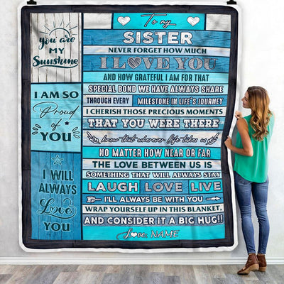 Personalized To My Sister Blanket From Brother Sister Wood I Love You It A Big Hug Sister Birthday Graduation Christmas Customized Bed Fleece Throw Blanket | siriusteestore