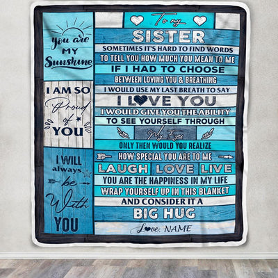Personalized To My Sister Blanket From Brother Sister Wood Laugh Love Live Big Hug Sister Birthday Graduation Christmas Customized Bed Fleece Throw Blanket | siriusteestore