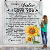 Personalized To My Sister Blanket From Brother Sunflower Wood Laugh Love Live Sister Birthday Graduation Christmas Customized Bed Quilt Fleece Throw Blanket | siriusteestore