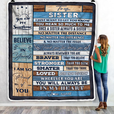 Personalized To My Sister Blanket From Brother Wood You Will Always Be In My Heart Sister Birthday Christmas Graduation Customized Bed Fleece Throw Blanket | siriusteestore