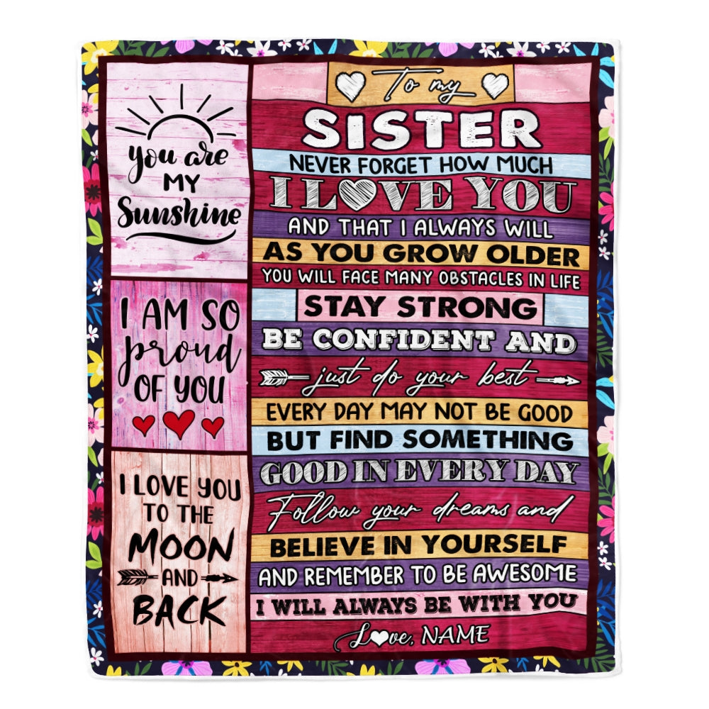 Personalized To My Sister Blanket From Sister Brother Proud Of You I Love You Wood Sister Birthday Thanksgiving Christmas Customized Fleece Throw Blanket | siriusteestore