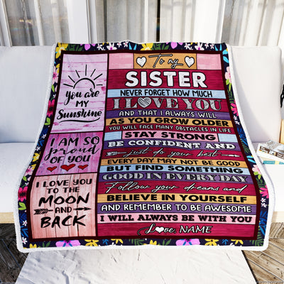 Personalized To My Sister Blanket From Sister Brother Proud Of You I Love You Wood Sister Birthday Thanksgiving Christmas Customized Fleece Throw Blanket | siriusteestore
