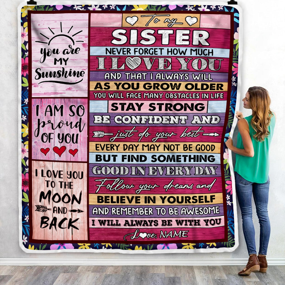 Personalized To My Sister Blanket From Sister Brother Proud Of You I Love You Wood Sister Birthday Thanksgiving Christmas Customized Fleece Throw Blanket | siriusteestore