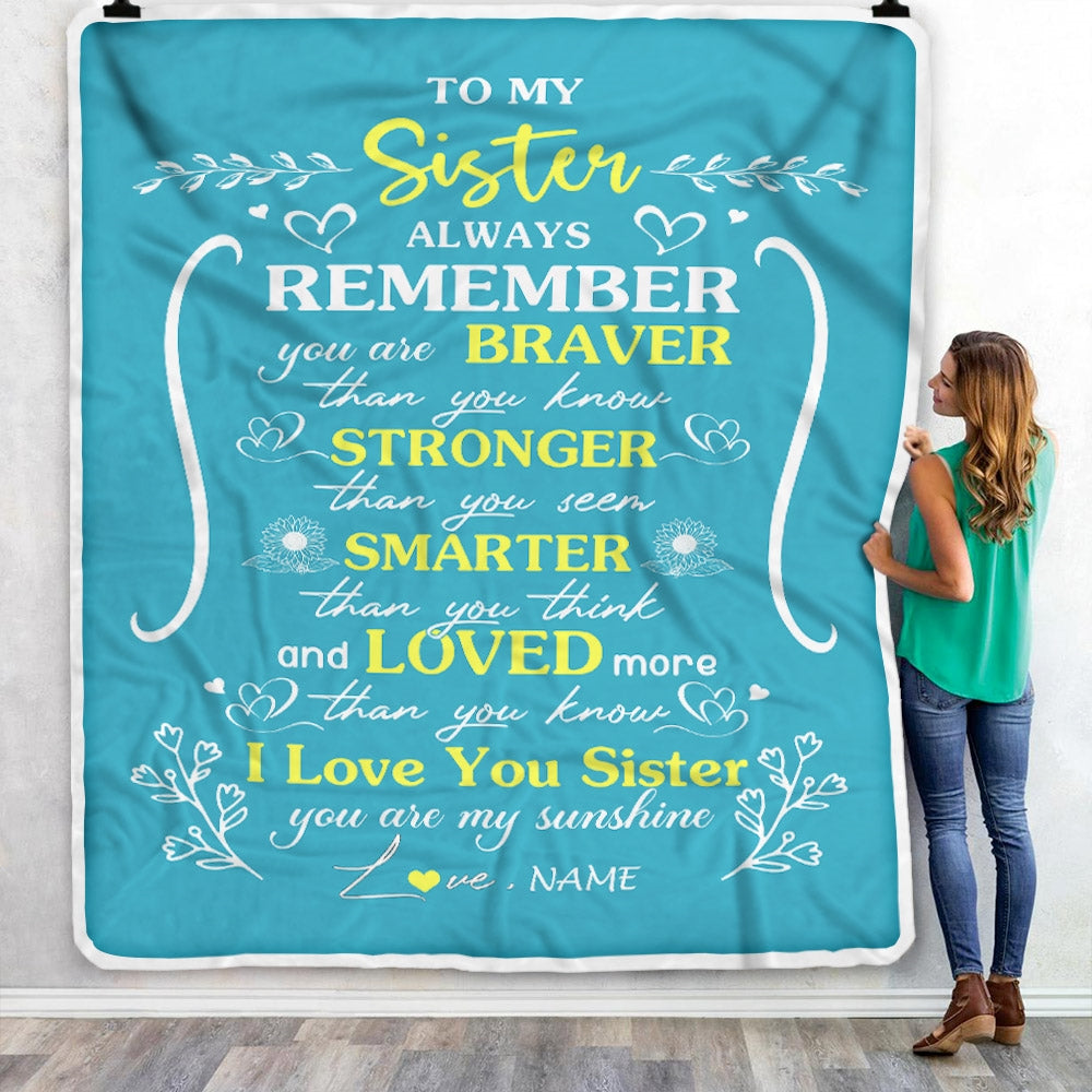 Personalized To My Sister Blanket From Sister Teal I Love You Sister Birthday Christmas Gift Customized Bed Quilt Fleece Throw Blanket | siriusteestore