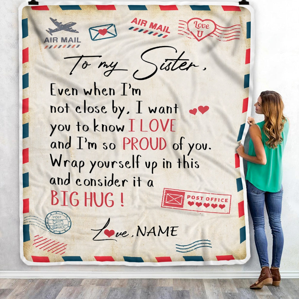 Personalized To My Sister Blanket from Brother Proud Of You Air Mail Letter Sister Birthday Graduation Christmas Gift Customized Bed Quilt Fleece Throw Blanket | siriusteestore