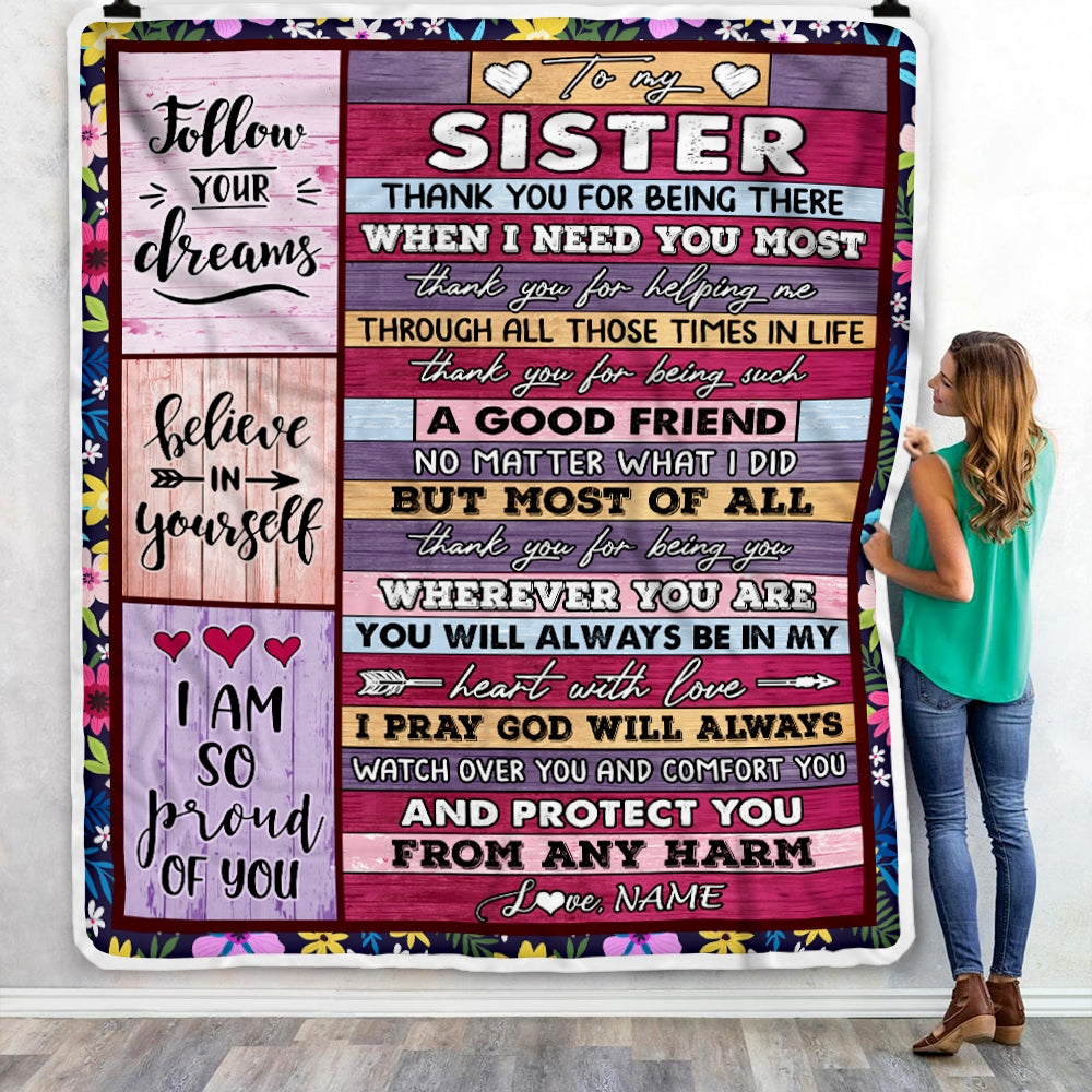 Personalized To My Sister Blanket from Brother You Will Always Be In My Heart Sister Birthday Thanksgiving Christmas Customized Fleece Throw Blanket | siriusteestore