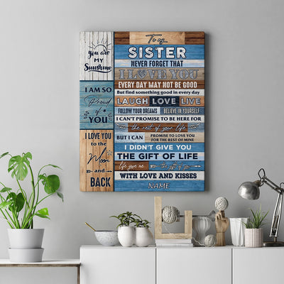 Personalized To My Sister Canvas From Brother Sister I Love You Wood Sister Birthday Christmas Thanksgiving Graduation Custom Wall Art Print Home Decor Framed Canvas | siriusteestore