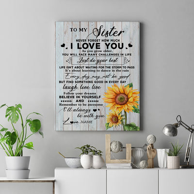 Personalized To My Sister Canvas From Brother Sunflower Wood Laugh Love Live Sister Birthday Graduation Christmas Custom Wall Art Print Home Decor Framed Canvas | siriusteestore