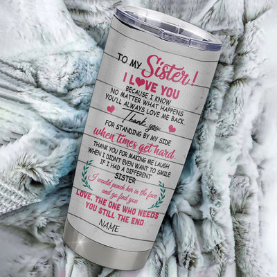 Personalized To My Sister From Sister Stainless Steel Tumbler Cup I Love You Thank You For Standing By My Side Little Big Sis Unique Sister Birthday Christmas Travel Mug | siriusteestore