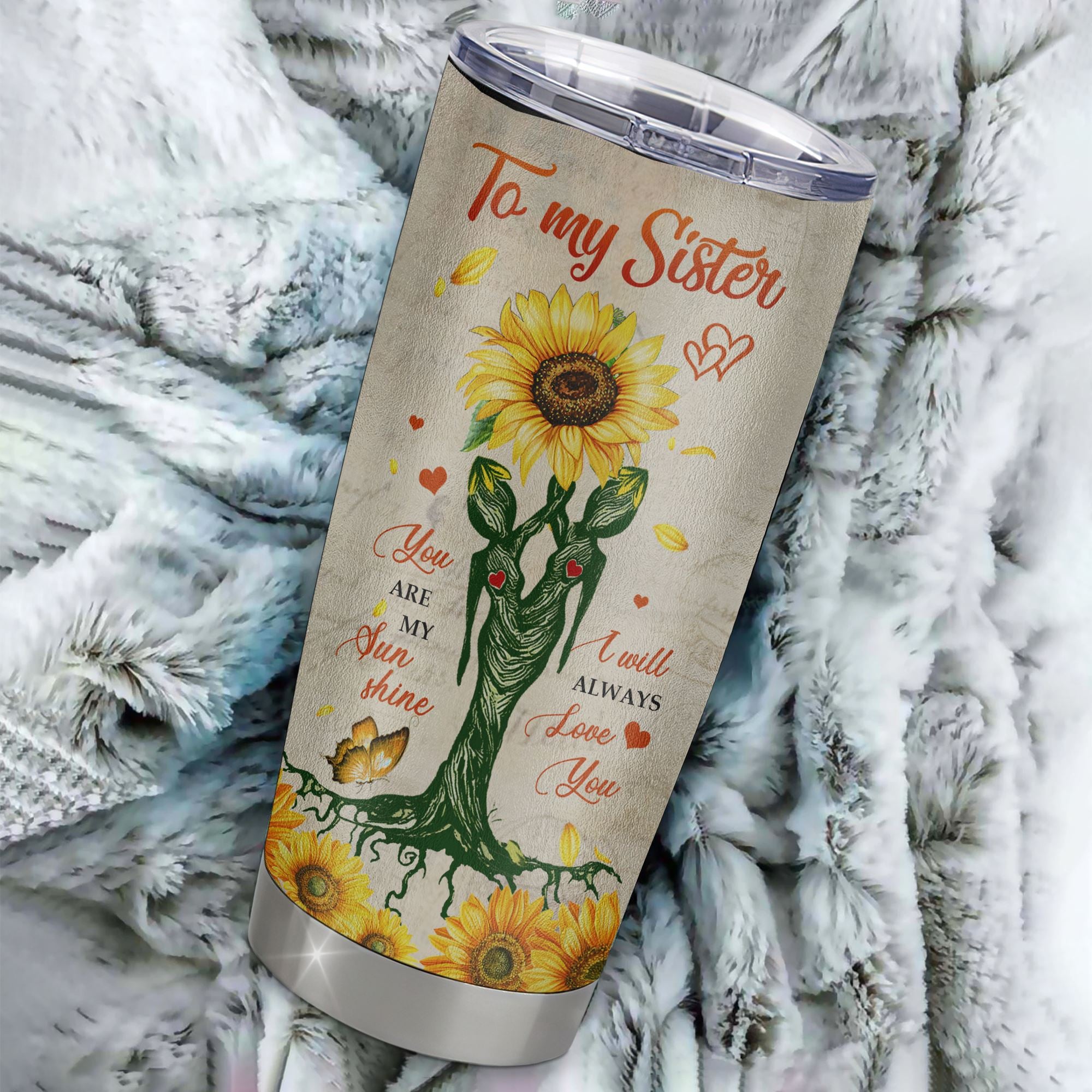 Personalized To My Sister From Sister Stainless Steel Tumbler Cup Sunflower You Are My Sunshine Sister Birthday Graduation Christmas Travel Mug | siriusteestore
