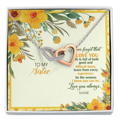Interlocking Hearts Necklace | Personalized To My Sister Necklace From Brother Flower Never Forget That I Love You Sister Birthday Christmas Graduation Customized Gift Box Message Card | siriusteestore