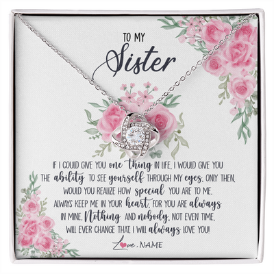 Love Knot Necklace | Personalized To My Sister Necklace From Brother I Will Always Love You Sister Birthday Graduation Christmas Pendant Jewelry Customized Gift Box Message Card | siriusteestore