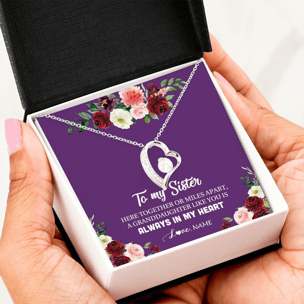 Forever Love Necklace | Personalized To My Sister Necklace From Brother Sisster Love You Is Always In My Heart Sister Birthday Christmas Jewelry Customized Gift Box Message Card | siriusteestore