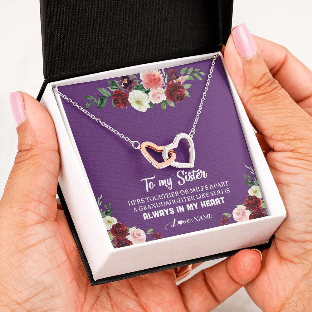 Interlocking Hearts Necklace | Personalized To My Sister Necklace From Brother Sisster Love You Is Always In My Heart Sister Birthday Christmas Jewelry Customized Gift Box Message Card | siriusteestore