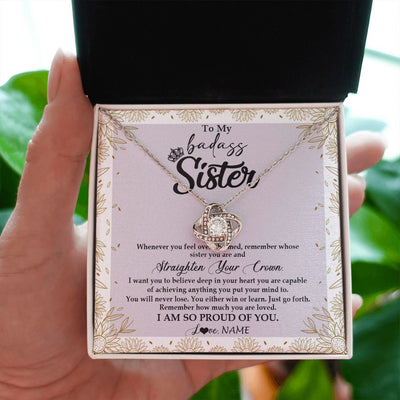 Love Knot Necklace | Personalized To My Sister Necklace From Brother Sister Straighten Your Crown Sister Birthday Christmas Graduation Jewelry Customized Gift Box Message Card | siriusteestore