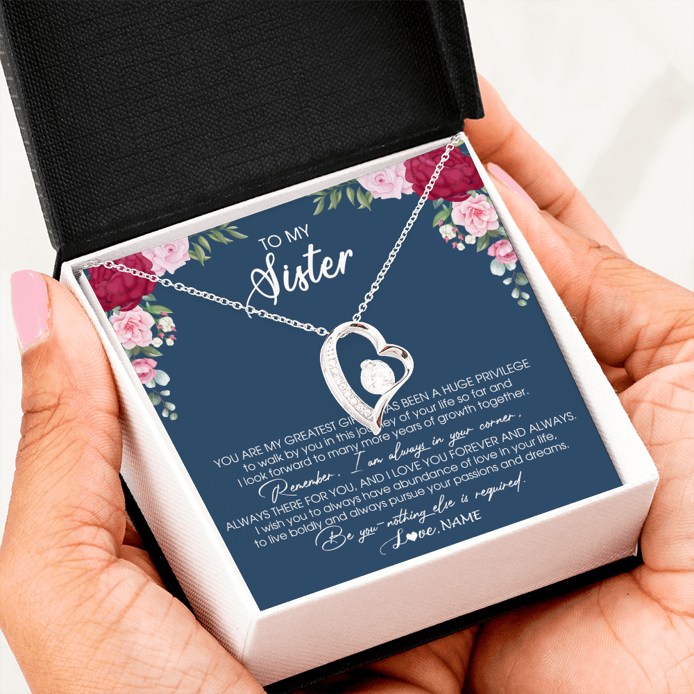 Forever Love Necklace | Personalized To My Sister Necklace From Brother Sister You Are My Greatest Gift Sister Birthday Christmas Customized Jewelry Gift Box Message Card | siriusteestore