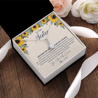 Alluring Beauty Necklace | Personalized To My Sister Necklace From Brother Sunflower You Are My Sunshine Sister Jewelry Graduation Birthday Christmas Customized Gift Box Message Card | siriusteestore