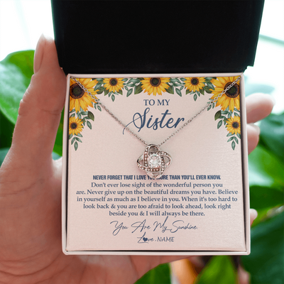 Love Knot Necklace | Personalized To My Sister Necklace From Brother Sunflower You Are My Sunshine Sister Jewelry Graduation Birthday Christmas Customized Gift Box Message Card | siriusteestore