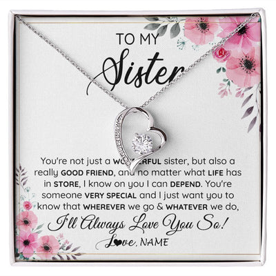 Forever Love Necklace | Personalized To My Sister Necklace From Little Sister Big Sister A Wonderful Sister Best Friend Birthday Christmas Jewelry Customized Gift Box Message Card | siriusteestore