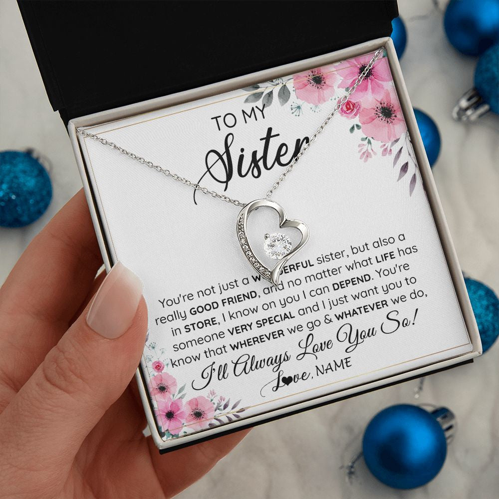 Forever Love Necklace | Personalized To My Sister Necklace From Little Sister Big Sister A Wonderful Sister Best Friend Birthday Christmas Jewelry Customized Gift Box Message Card | siriusteestore