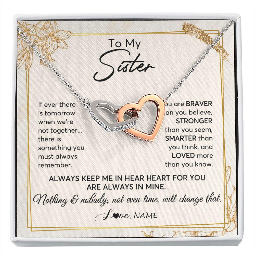Interlocking Hearts Necklace | Personalized To My Sister Necklace From Sister Brother Always Keep Me In Your Heart Sister Birthday Graduation Christmas Customized Gift Box Message Card | siriusteestore