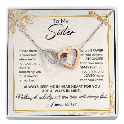 Interlocking Hearts Necklace | Personalized To My Sister Necklace From Sister Brother Always Keep Me In Your Heart Sister Birthday Graduation Christmas Customized Gift Box Message Card | siriusteestore