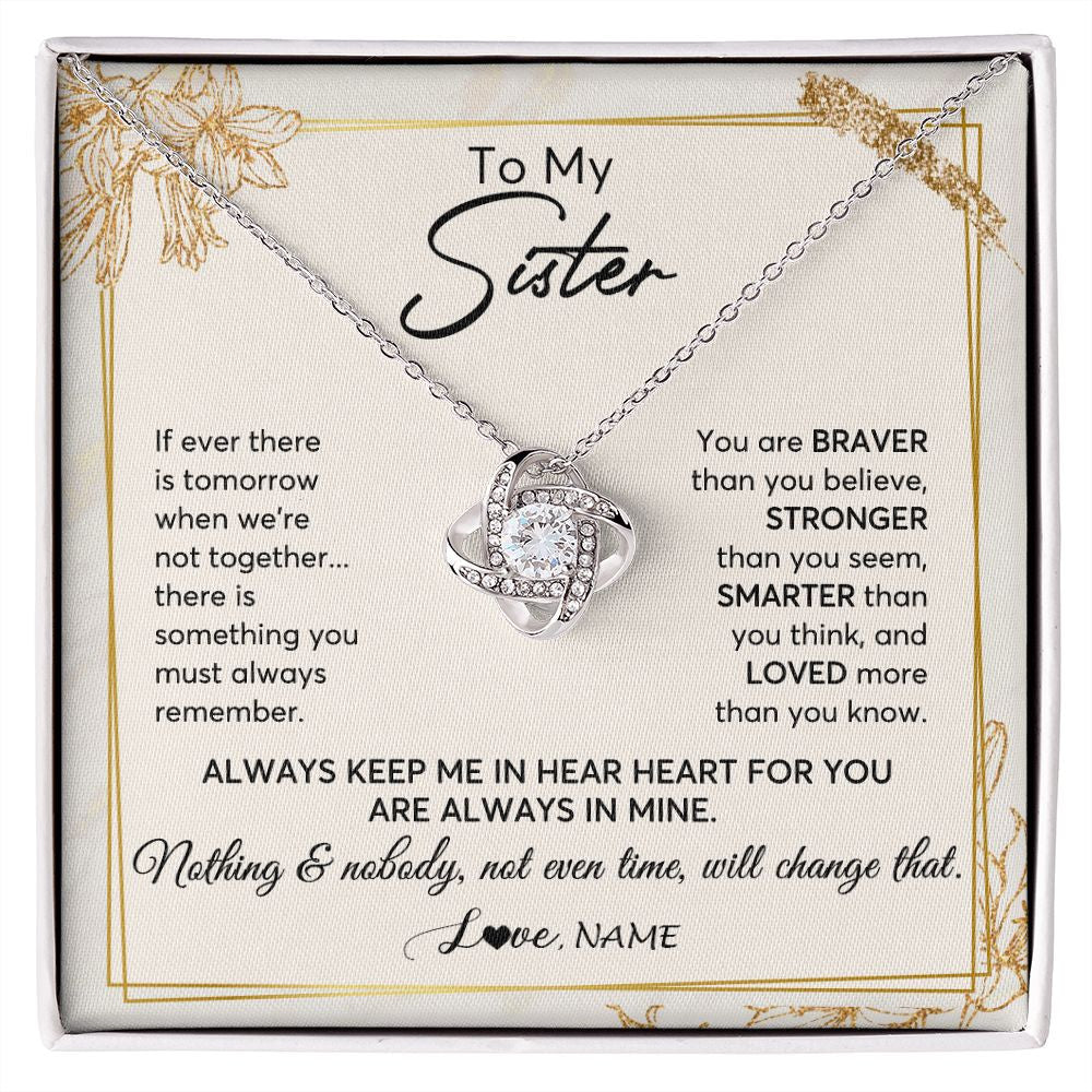 Love Knot Necklace | Personalized To My Sister Necklace From Sister Brother Always Keep Me In Your Heart Sister Birthday Graduation Christmas Customized Gift Box Message Card | siriusteestore
