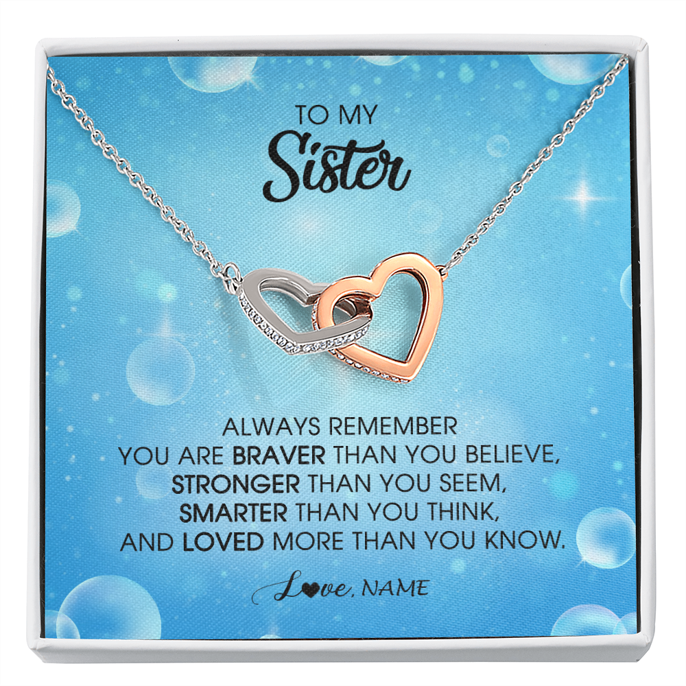 Interlocking Hearts Necklace | Personalized To My Sister Necklace From Sister Brother Always Remember You Are Braver Sister Pendant Jewelry Birthday Christmas Customized Message Card | siriusteestore