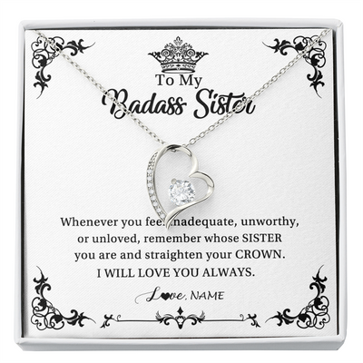 Forever Love Necklace | Personalized To My Sister Necklace From Sister Brother I Will Love You Always Sister Pendant Jewelry Birthday Graduation Christmas Customized Message Card | siriusteestore
