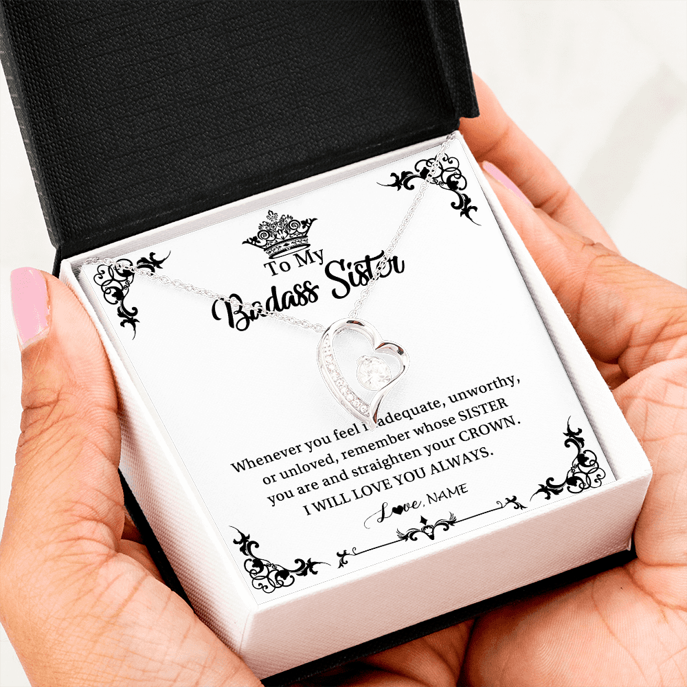 Forever Love Necklace | Personalized To My Sister Necklace From Sister Brother I Will Love You Always Sister Pendant Jewelry Birthday Graduation Christmas Customized Message Card | siriusteestore